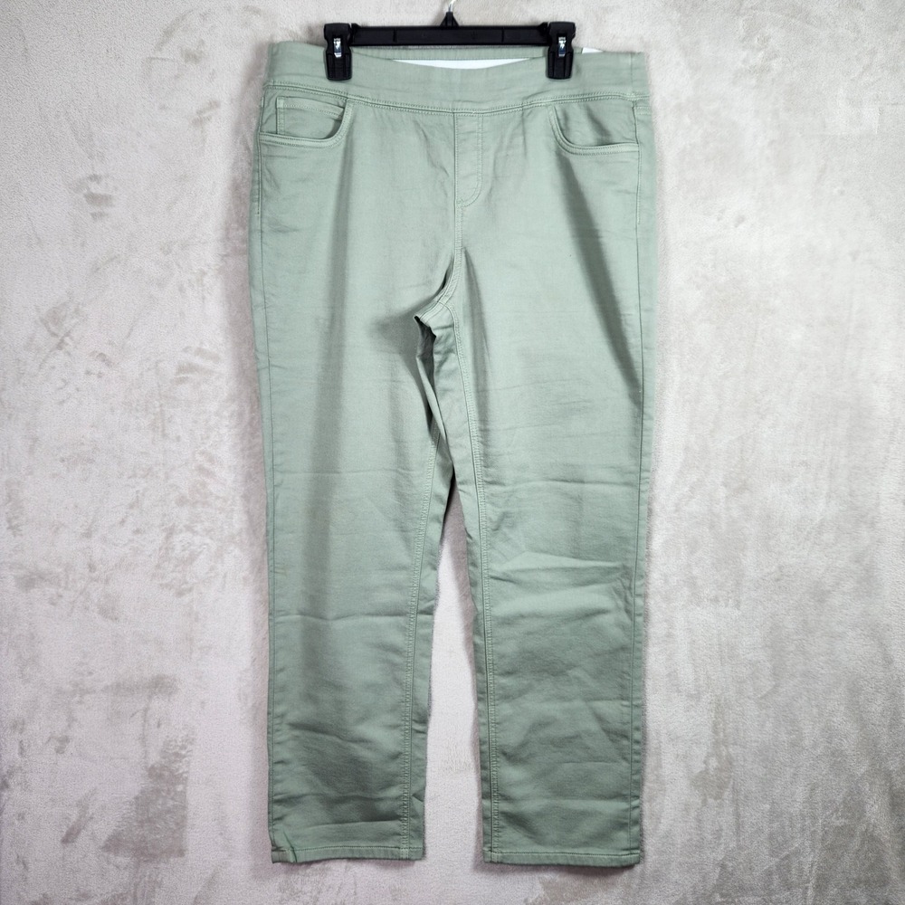 Denim & Co. Pull-On Pants Women Large Sage‎ Green Straight Leg Casual A670288